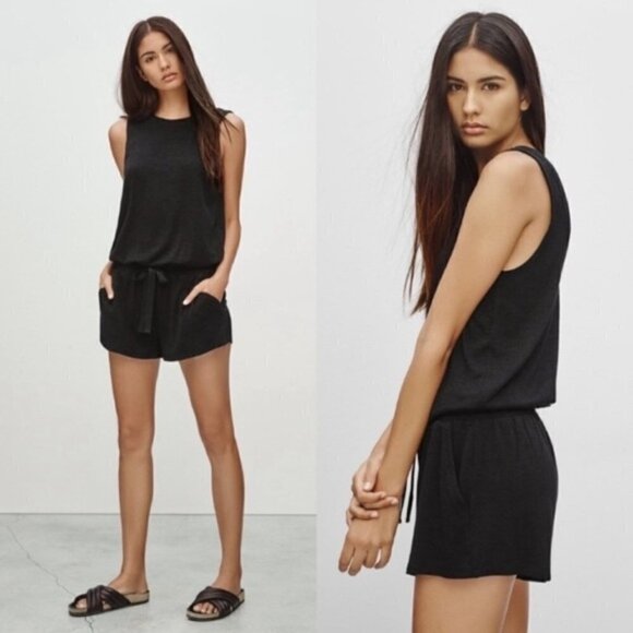 Aritzia Wilfred Free Black Izabel Jersey Knit Romper L - Picture 1 of 3